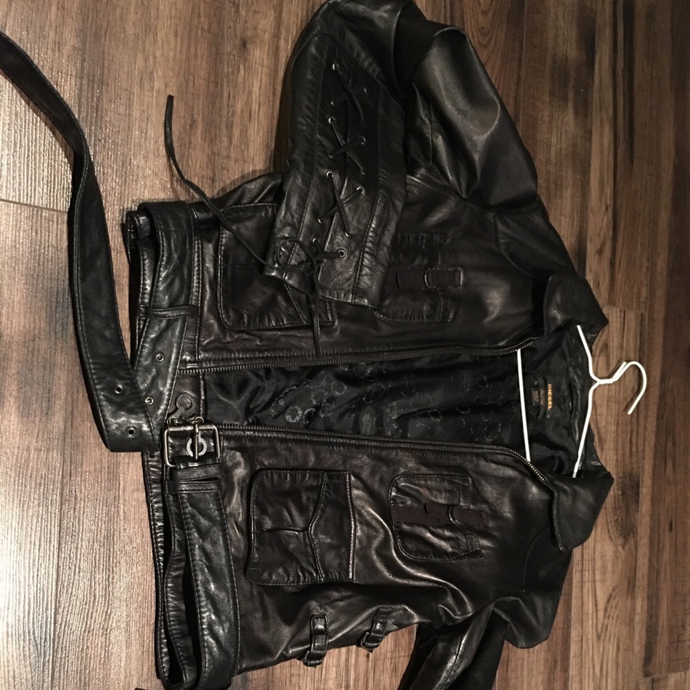Diesel black gold lamp skin soft leather jacket